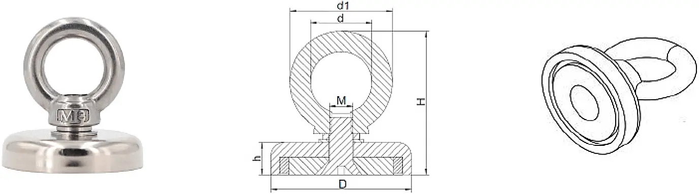 >釹鐵硼磁鐵+不鏽鋼吊環1