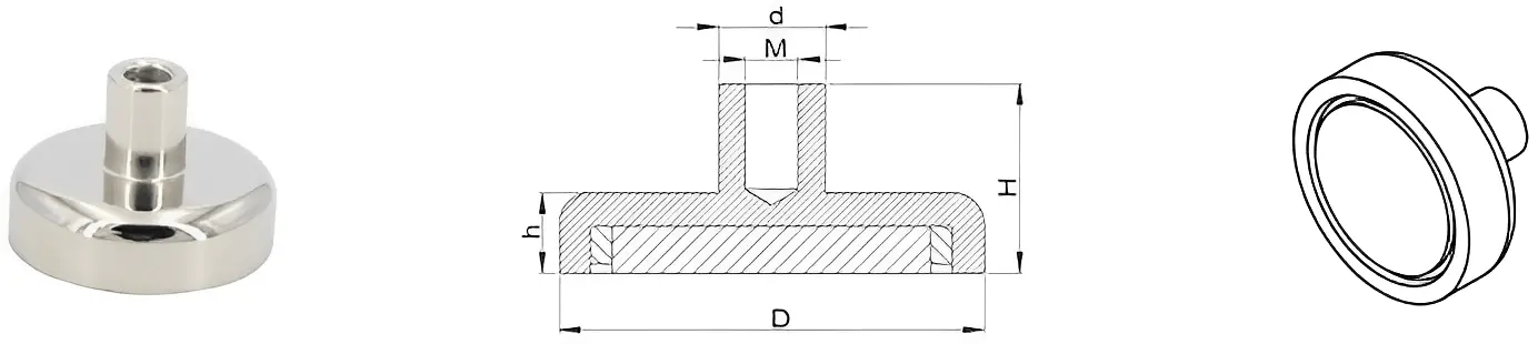 圓片釹鐵硼磁鐵+鐵殼(內螺紋)