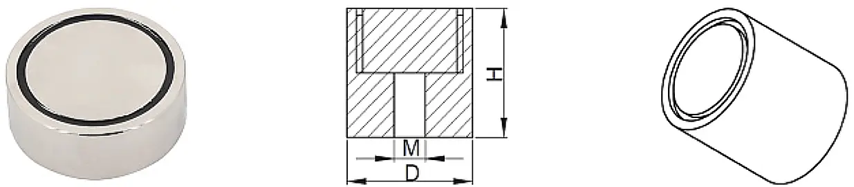 釹鐵硼磁鐵+鐵殼(平螺紋)